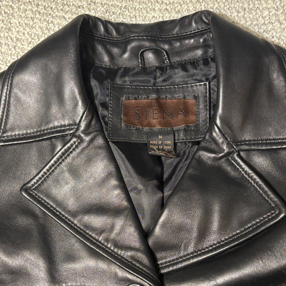 Siena Studio Black Leather Jacket Blazer Button Front with Pockets - Picture 2 of 13